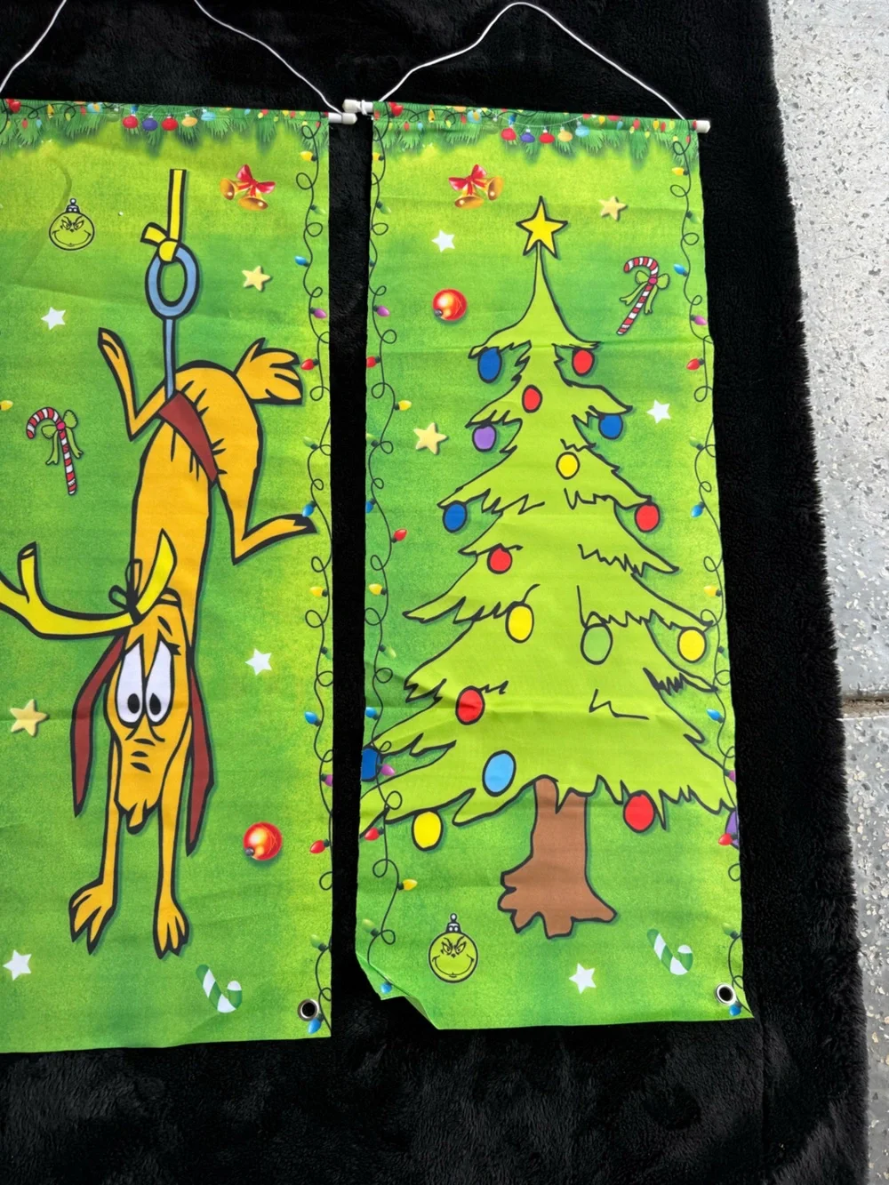 Green Dr. Seuss Who-ville Holiday Banner Panel - Pink Character & Yellow Dog
